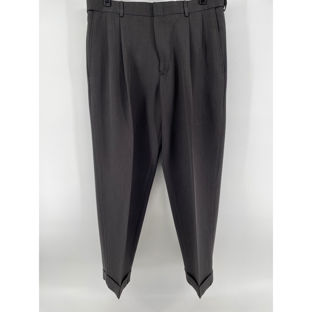 Haggar Dress Pants Mens 34x29 Charcoal Grey‎ Pleated Cuffed Trousers